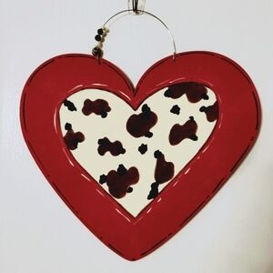 Handmade Valentine's Day Heart leopard print wood door hanger 12" beaded